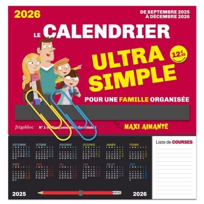 Calendrier Magnétique Frigo Fruits Septembre 2025 à Décembre 2026 - 16 Mois, 30x30 Cm, Avec Stickers Et Stylo, Planning Familial