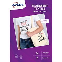 Transfert textile clair 8 feuilles A4 Avery