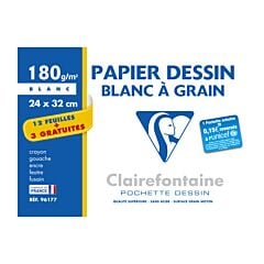 Pochette Papier Dessin à Grain blanc 10 feuilles A3 224g - Papiers