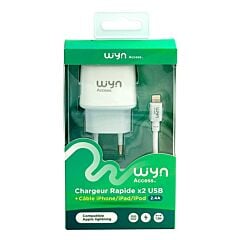 Chargeur secteur USB 2 ports et câble iPhone Apple