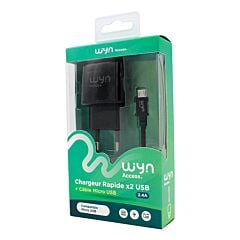 Chargeur secteur 2 USB et câble type C Wyn access