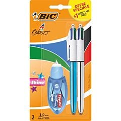Lot 2 stylos 4 couleurs Shine + 1 correcteur Twist offert Bic