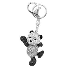 Porte-clés ourson dansant en métal et strass noir