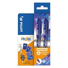 Pochette 2 stylos bleus roller effaçables FriXion + stickers Pilot