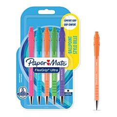 Lot de 5 stylos bille noir Flexgrip Brights Rétractable Paper Mate