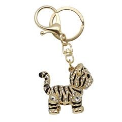 Porte-clés tigre en métal doré émail et strass
