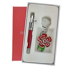 Coffret stylo + porte-clés fleur