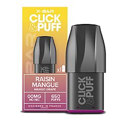 Pod Click and Puff X-Bar Mangue raisin 0 mg / sans nicotine