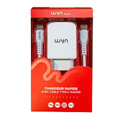 Chargeur rapide 2 ports + cable Type-C Wyn