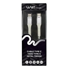 Cable Type C vers Type-C renforcé de métal 1m Silver Wyn Access