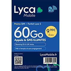 Carte Sim Appels et SMS illimités Forfait Lyca S + 60Go Lyca Mobile