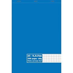 Bloc A5 200 pages petits carreaux bleu