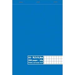 Bloc A6 200 pages petits carreaux bleu