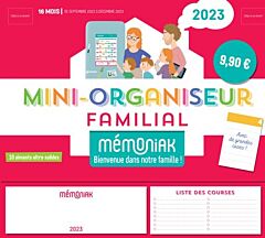 Mini-organiseur familial Mémoniak, calendrier familial mensuel (sept. 2022- déc. 2023)