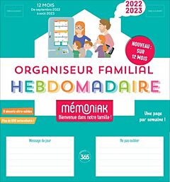 Organiseur familial Mémoniak version hebdomadaire, calendrier 12 mois 1 page par semaine