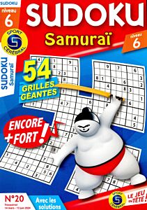 Magazine Sudoku samurai niveau 6, numéro 20, du 14/03/2024