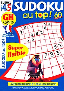 Magazine Sudoku au top, numéro 21, du 11/04/2024