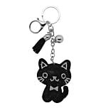 Porte-clés tête chat en strass noir