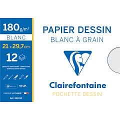 Papier dessin 12 feuilles A4 blanc 180 g Clairefontaine