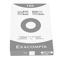 100 fiches bristol 12,5 x 20 cm Q.5x5 blanc Exacompta
