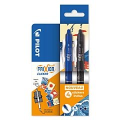 Pochette 2 Stylos bleu et noir roller effaçable FriXion Clicker + stickers Pilot