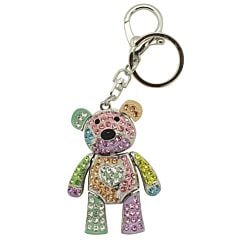 Porte-clés ourson articulé en strass multicolore