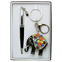 Coffret stylo noir et chrome + porte clé éléphant noir