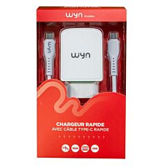 Chargeur rapide 2 ports + cable Type-C Wyn