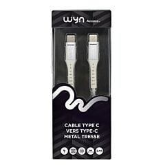 Cable Type C vers Type-C renforcé de métal 1m Silver Wyn Access