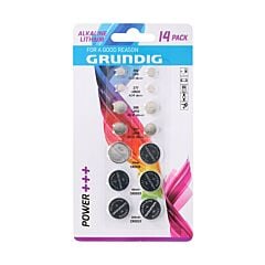 Pile Boutons 14 pièces 7 modèles assorties Alkaline Lithium Grundig