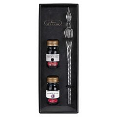 Coffret 2 encres 10 ml + plume de verre transparente Jacques Herbin 