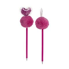 Stylo bille Cœur Pompon 25 cm Modèle aléatoire