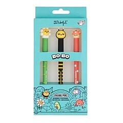 Coffret 3 stylos effaçables BoBo Mr Wonderful Marguerite Champignon et Abeille