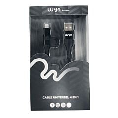 Câble 4 en 1 métal tressé noir Type-C/USB vers Type C Wyn