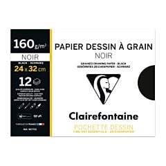Pochette Dessin Couleur à Grain 24x32cm 12F 160g noir Clairefontaine
