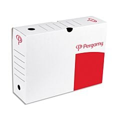Boîte archives carton dos 10 cm blanc imprimé rouge Pergamy