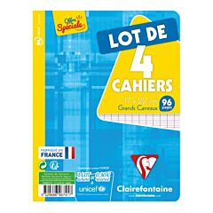 Lot 4 cahiers piqués 96 pages 17 x 22 cm Séyès Clairefontaine