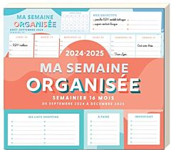 Papeterie adulte Ma semaine organisée 2024-2025, 1 page par semaine, 2 blocs post-it + listes de cou