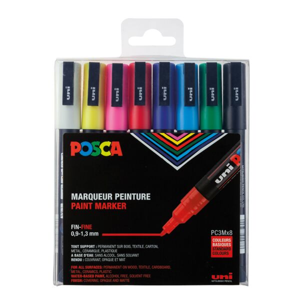 Etui 8 marqueurs peinture pointe fine Posca - Crayons et feutres de  coloriage Posca