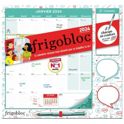 Frigobloc Mensuel 2024 avec Stylo 4 couleurs (de janv. à déc. 2024) -  Livres famille et éducation