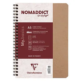 Carnet spiralé A5 100 pages ligné tabac Nomaddict Clairefontaine
