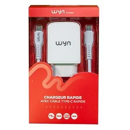 Chargeur rapide 2 ports + cable Type-C Wyn