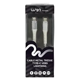 Cable Type-C vers Lightning renforcé 1m Silver Wyn Access
