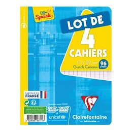 Lot 4 cahiers piqués 96 pages 17 x 22 cm Séyès Clairefontaine