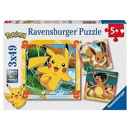3 Puzzles 49 pièces Pikachu Dracaufeu et Evoli Ravensburger
