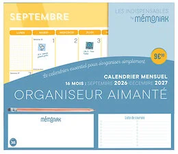 Organiseur aimanté calendrier mensuel sept. 2026-déc. 2027