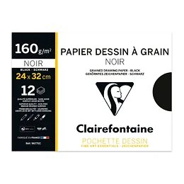 Pochette Dessin Couleur à Grain 24x32cm 12F 160g noir Clairefontaine