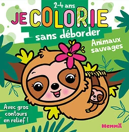 Je colorie sans déborder (2-4 ans) - Animaux sauvages (Paresseux) T78 - Avec gros contours en relief !