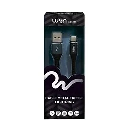 Câble métal tressé iPhone Apple Lightning noir Wyn