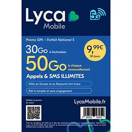 Carte Sim Appels et SMS illimités Forfait Lyca S + 30Go Lyca Mobile